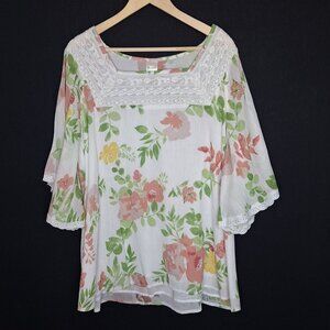 💙 Blair Floral 100% Cotton Lined Relaxed Fit Size 2X Blouee Loose Fit Casual Co